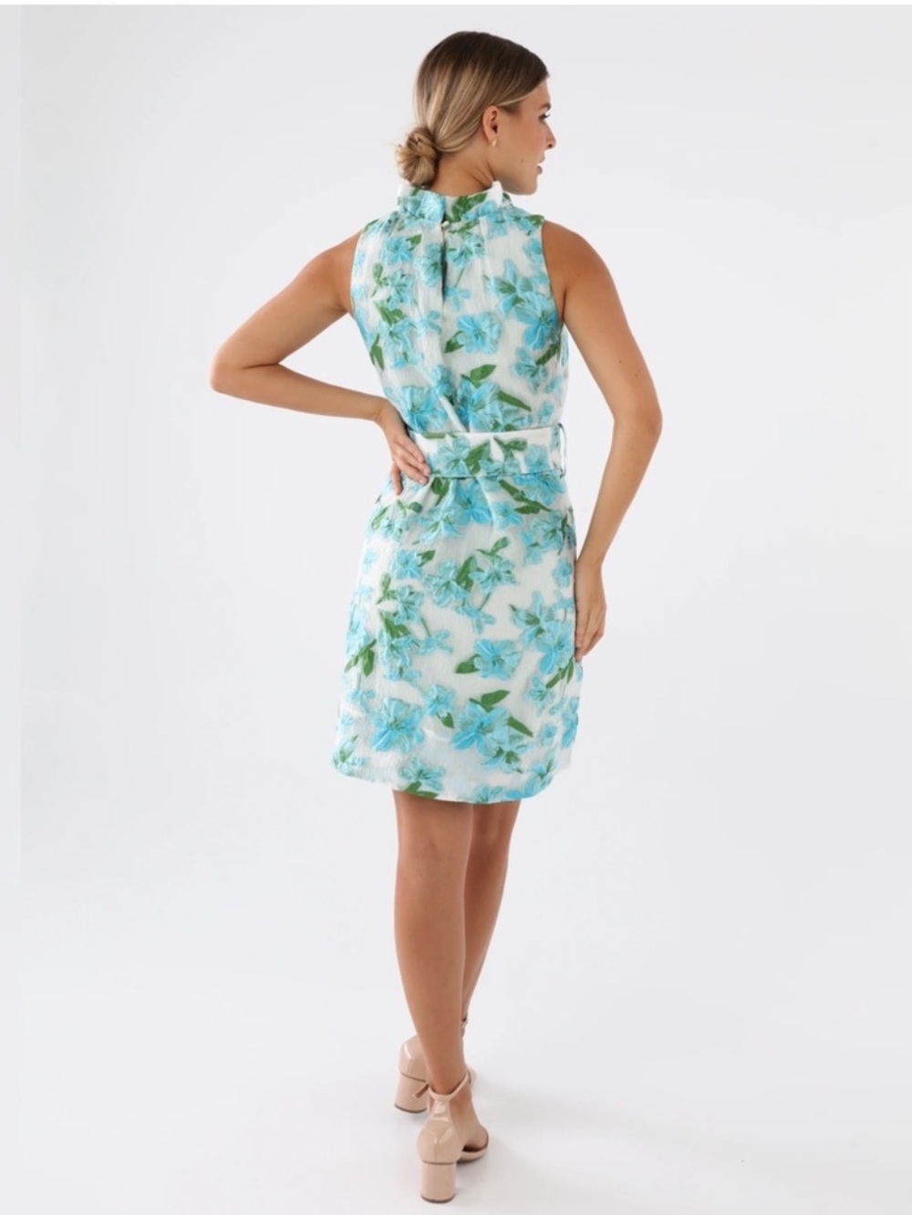 Abbey Glass Betty Jacquard Tropical Organza Mini Ruffle Dress Size XS NWT - Picture 3 of 13